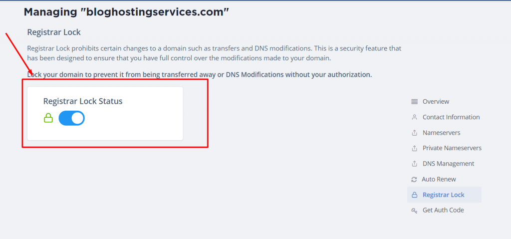 turning registrar lock off to register nameservers