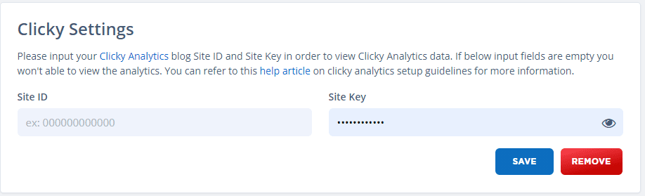 Clicky analytics settings