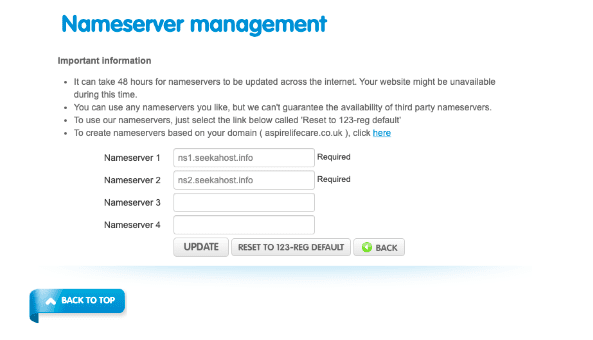 change 123 reg dns records