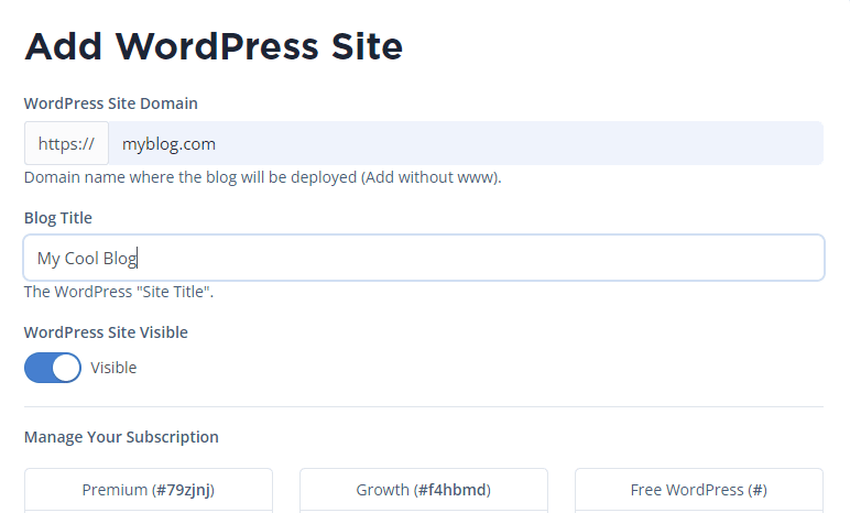 adding free wordpress website