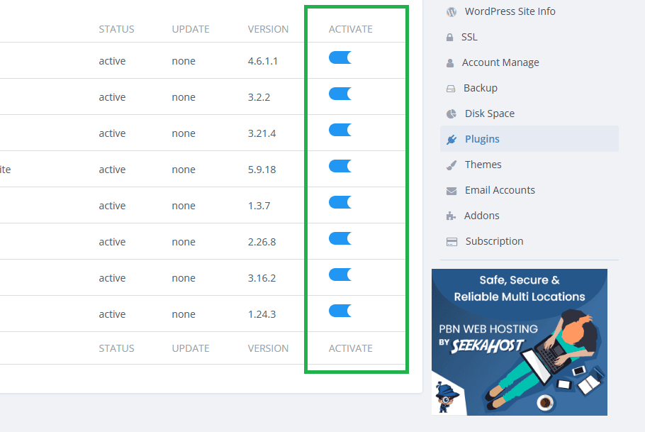enable or disable plugins on seekahost