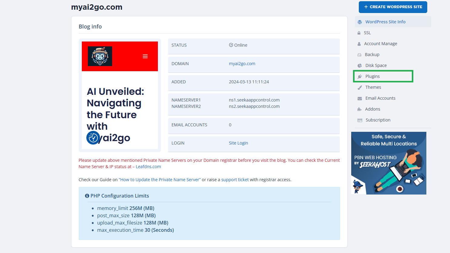 manage plugins on seekahost