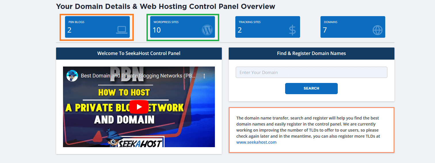 seekahost dashboard